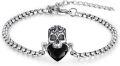 wholesale 925 Sterling Silver Black Crystal Heart Skull Charm Bracelet Adjustable Gothic s for Women and Men-0-0