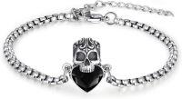 wholesale 925 Sterling Silver Black Crystal Heart Skull Charm Bracelet Adjustable Gothic s for Women and Men-Skull Bracelet - Black Crystal