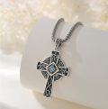 wholesale 925 Sterling Silver Celtic Cross with Blue Stone and Trinity Knot Design - Mens & Womens Jewelry-0-1