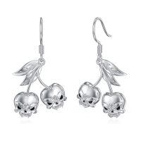 wholesale 925 Sterling Silver Cherry Skull Leaf Drop Earrings-Skull