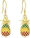 wholesale 925 Sterling Silver Gold Plated Enamel Pineapple Drop Earrings 3 Colors Available-0-0