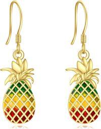 wholesale 925 Sterling Silver Gold Plated Enamel Pineapple Drop Earrings 3 Colors Available-Pineapple