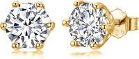 wholesale Gold-Plated 925 Sterling Silver Round Cut Moissanite Halo Stud Earrings-1ct round-yellow gold plated