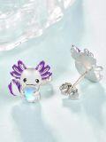 wholesale 925 Sterling Silver Purple Moonstone Axolotl Heart Stud Earrings Gift for Her-0-1
