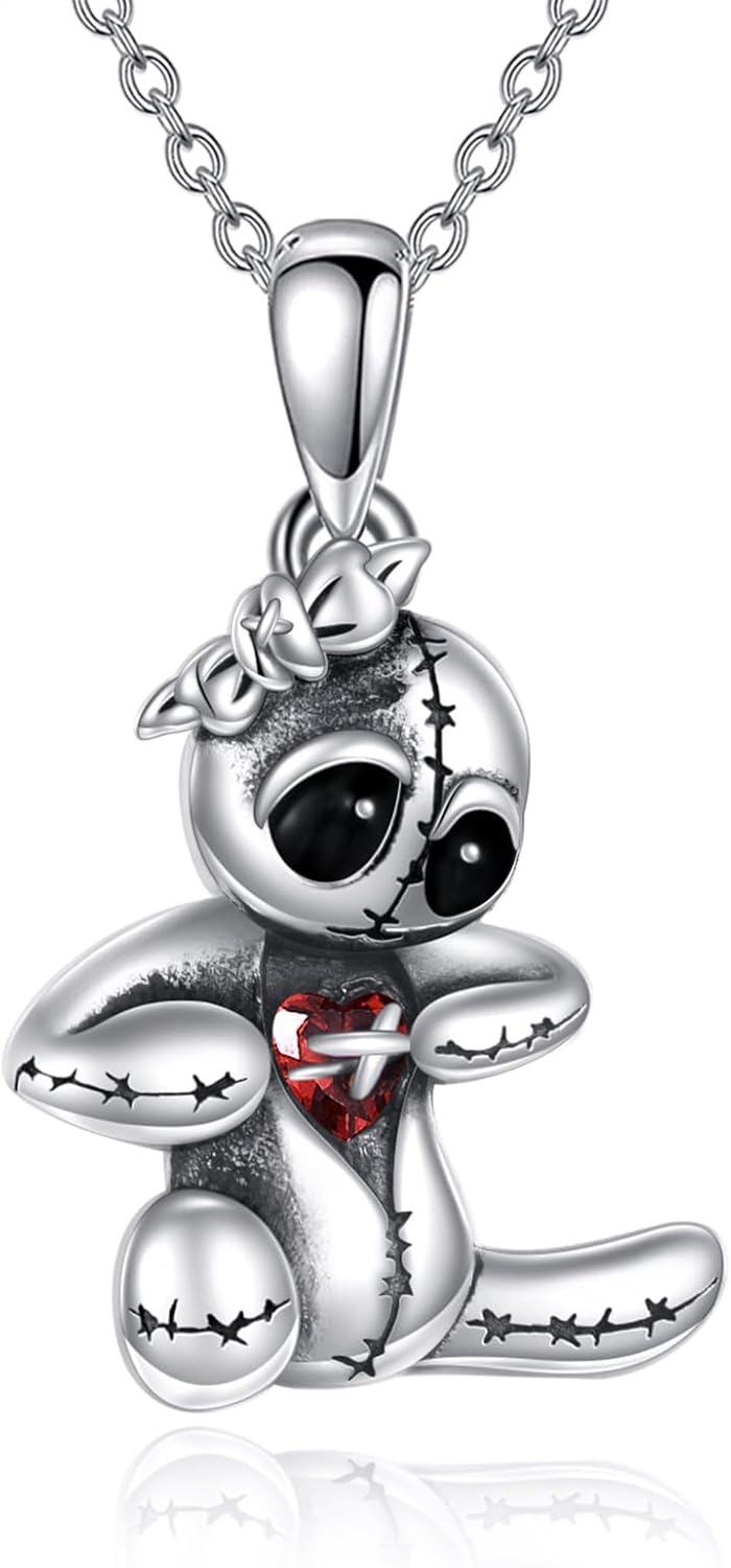  Sterling Silver Heart Necklace w Gothic Punk Red Heart Pendant Skeleton Skull Scythe Bat Music Envelope Paper Airplane Design -Doll