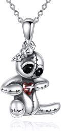 wholesale 925 Sterling Silver Teddy Bear with Red Heart and Scythe Pendant Necklace-0-0