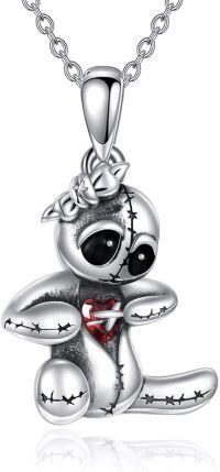 wholesale 925 Sterling Silver Teddy Bear with Red Heart and Scythe Pendant Necklace-Doll