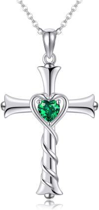 wholesale 925 Sterling Silver Heart-Shaped Green Stone Twist Cross Pendant Necklace for Women-cross necklace 1