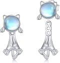 wholesale 925 Sterling Silver Moonstone Cat Stud Earrings for Women - Cute Animal -0-0