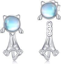 wholesale 925 Sterling Silver Moonstone Cat Stud Earrings for Women - Cute Animal -Cat Stud Earrings