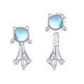 wholesale 925 Sterling Silver Moonstone Cat Stud Earrings for Women - Cute Animal -0-0