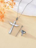 wholesale 925 Sterling Silver Cross Memorial Urn Necklace Wholesale With Wings And Heart Crystals-0-4