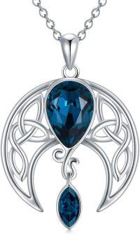 wholesale Sterling Silver Birthstone Crystal Celtic Moon Goddess Pendant-09_ Simulated Sapphire (Dark Blue)