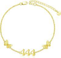 wholesale 14K Gold Plated 925 Sterling Silver 444 Angel Number Butterfly Bracelet for Women-444-Bracelet Gold
