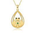 wholesale 14K Gold Frog Green Crystal Teardrop Pendant Necklace for Women Girls-0-0