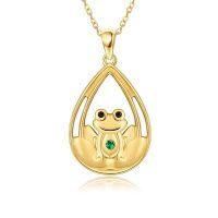 wholesale 14K Gold Frog Green Crystal Teardrop Pendant Necklace for Women Girls-I-Flog