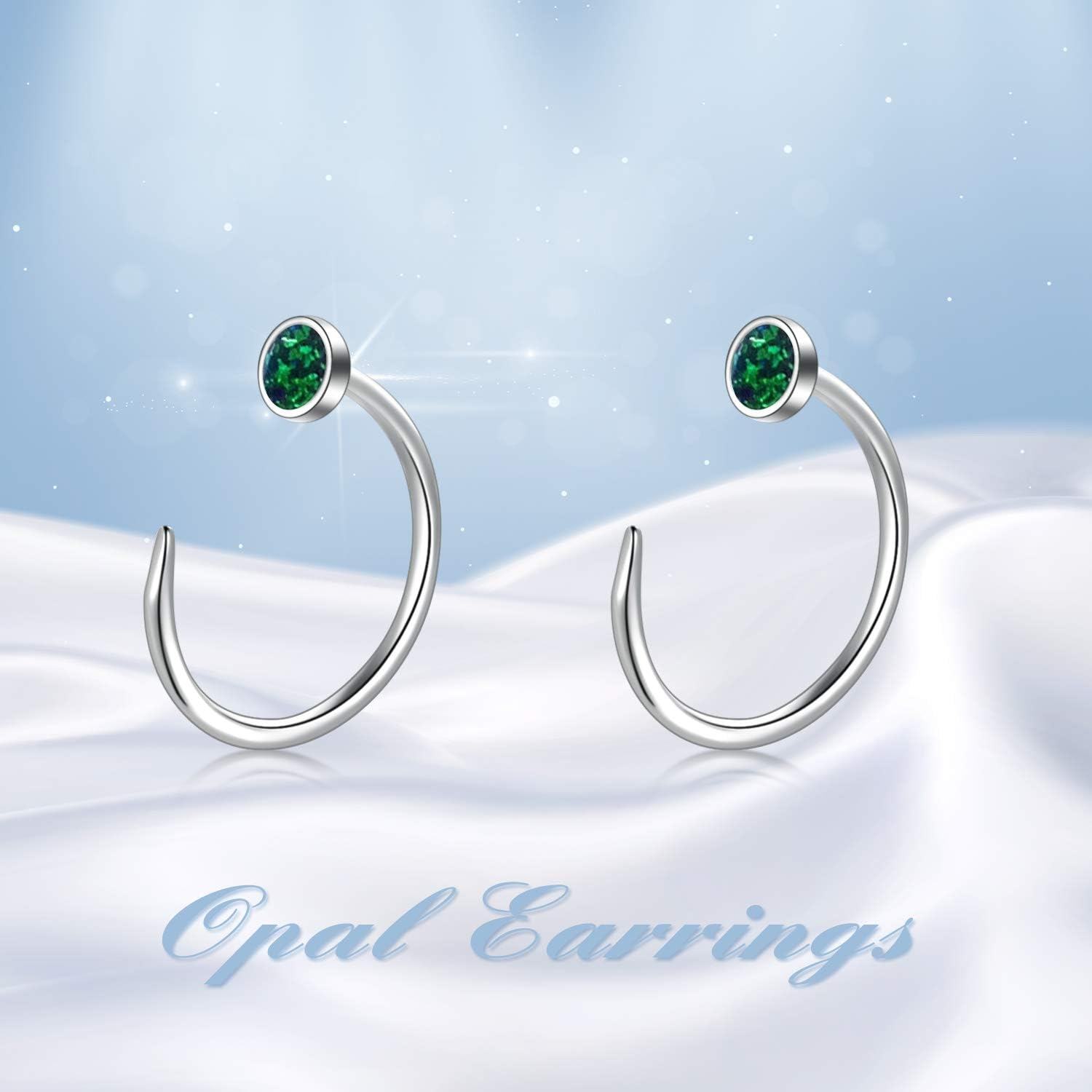 925 Sterling Silver CZ Opal Dainty Threader Huggie Hoop Earrings for Women-0-5
