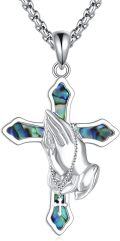 wholesale 925 Sterling Silver Abalone Shell Inlay Praying Hands Cross Hecate Pendant Necklaces for Women's Gift-0-0