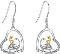 wholesale 925 Sterling Silver Heart-Shaped Dinosaur Drop Earrings for Women Gift Ideas-Dinosaur