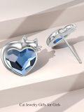 wholesale 925 Sterling Silver Blue Heart Cat Stud Earrings for Women - Adorable Animal s-0-4