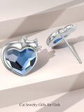 wholesale 925 Sterling Silver Blue Heart Cat Earrings-0-4