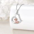 wholesale 925 Sterling Silver Dog in Heart Pendant Necklace with Cubic Zirconia and Engraved Message I Love You Forever for Women-0-3