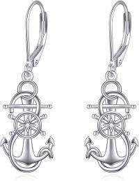 wholesale 925 Sterling Silver Compass Anchor Dangle Earrings - Nautical Style Jewelry-Anchor Earrings