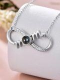 wholesale 925 Sterling Silver Black Onyx Mom Infinity Pendant Necklace with Cubic Zirconia and 100 Languages of Love Message Chain - Mother's Day Gift for Her-0-4