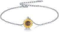 wholesale 925 Sterling Silver Gold Plated Lotus Flower Charm Anklet for Women-D-Sunflower bracelet