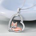 wholesale 925 Sterling Silver Heart-Shaped Corgi Pendant Necklace with Cubic Zirconia Accents-0-2