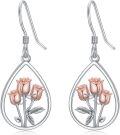 wholesale 925 Sterling Silver Rose Teardrop Drop Earrings with Pink Gold Plated Accents for Women-0-0
