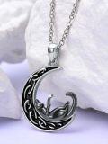 wholesale 925 Sterling Silver Black Cat in the Moon Pendant Necklace-0-2