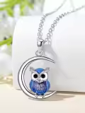 wholesale 925 Sterling Silver Owl Pendant Moonstone Necklace Wholesale Blue Gemstones Jewelry for Women Girls Gift 43cm Chain Length-0-2