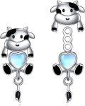 wholesale 925 Sterling Silver 925 Cute Cartoon Cow with Heart Pendant Drop Earrings for Women and Girls Gift Ideas-0-0