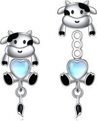 wholesale 925 Sterling Silver 925 Cute Cartoon Cow with Heart Pendant Drop Earrings for Women and Girls Gift Ideas-C-Cow