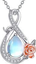 wholesale 925 Sterling Silver Teardrop Moonstone Rose Flower Infinity Pendant Necklace for Women Girls Grandma Gift-0-0