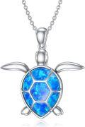 wholesale 925 Sterling Silver Blue Opal Turtle Pendant Necklace for Women Girls-0-0