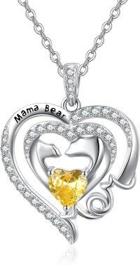 wholesale 925 Sterling Silver Birthstone Mama Heart Necklace for Mom Wife Grandma-11 Nov - Citrine
