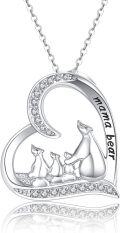 wholesale 925 Sterling Silver Heart-Shaped Mother's Day Gift - Mama Bear and Cubs Pendant Necklace-0-0