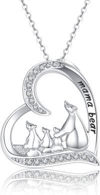 wholesale 925 Sterling Silver Heart-Shaped Mother's Day Gift - Mama Bear and Cubs Pendant Necklace-C-mama bear