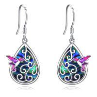 wholesale 925 Sterling Silver Filigree Tree of Life Hummingbird Daisy Butterfly Lotus Drop Earrings with Abalone Shell Inlay-Hummingbird earrings