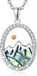 wholesale 925 Sterling Silver Abalone Shell Mountain Pendant Necklace with Yellow Stone and Cubic Zirconia - Christian Jewelry for Women-0-0