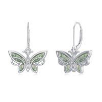 wholesale 925 Sterling Silver White Gold Plated Butterfly Moss Agate Drop Earrings-Butterfly Moss Agate