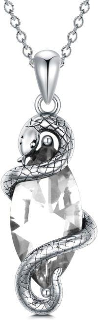 wholesale Sterling Silver Birthstone Vintage Snake Pendant Necklace 12 Months Jewelry Gifts for Women-Clear White