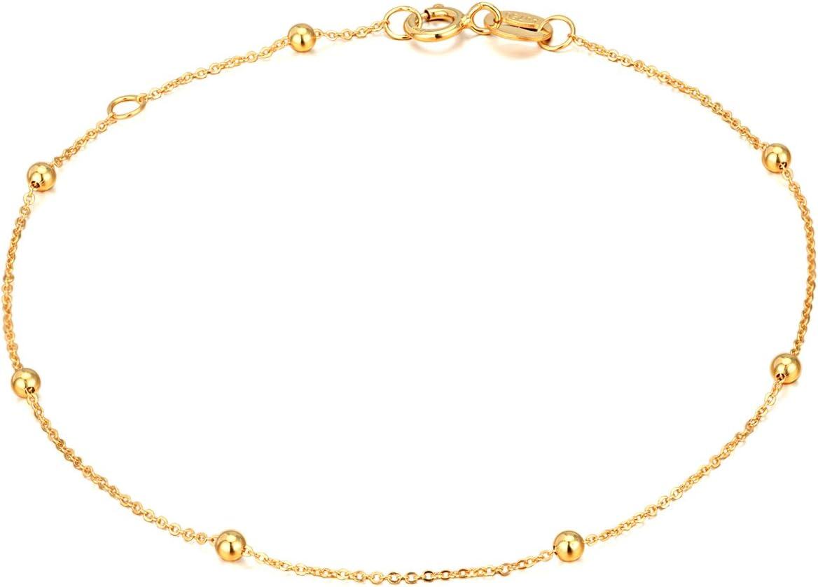 wholesale 14K Gold Bead Thin Chain Bracelet for Women Real Gold Jewelry-0-0