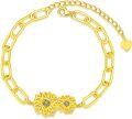 wholesale 925 Sterling Silver Plated Gold  Sunflower Link Chain Anklet with Heart Charm for Women-0-0