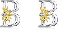 wholesale Sterling Silver Sunflower Initial Alphabet Letter Script Name Stud Earrings for Women-Initial B