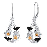wholesale 925 Sterling Silver Halloween Ghost Bat Pumpkin Drop Earrings-03-Bat Ghost