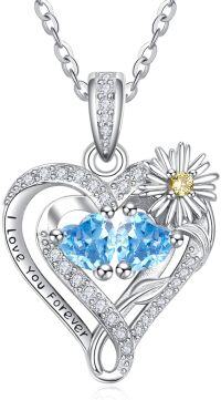 wholesale  Sterling Silver Daisy Heart Birthstone Necklace for Women -12-12-Dec-Dec