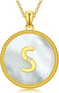 wholesale Gold 925 Sterling Silver Mother of Pearl Initial S Pendant Necklace for Women-0-0
